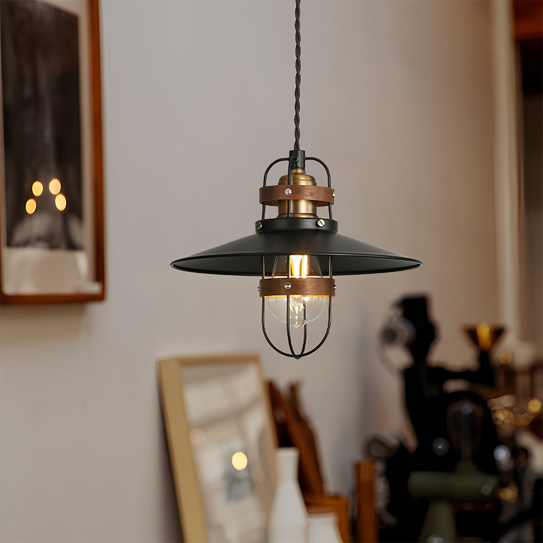 Vintage Black Iron Pendant Light, Farmhouse