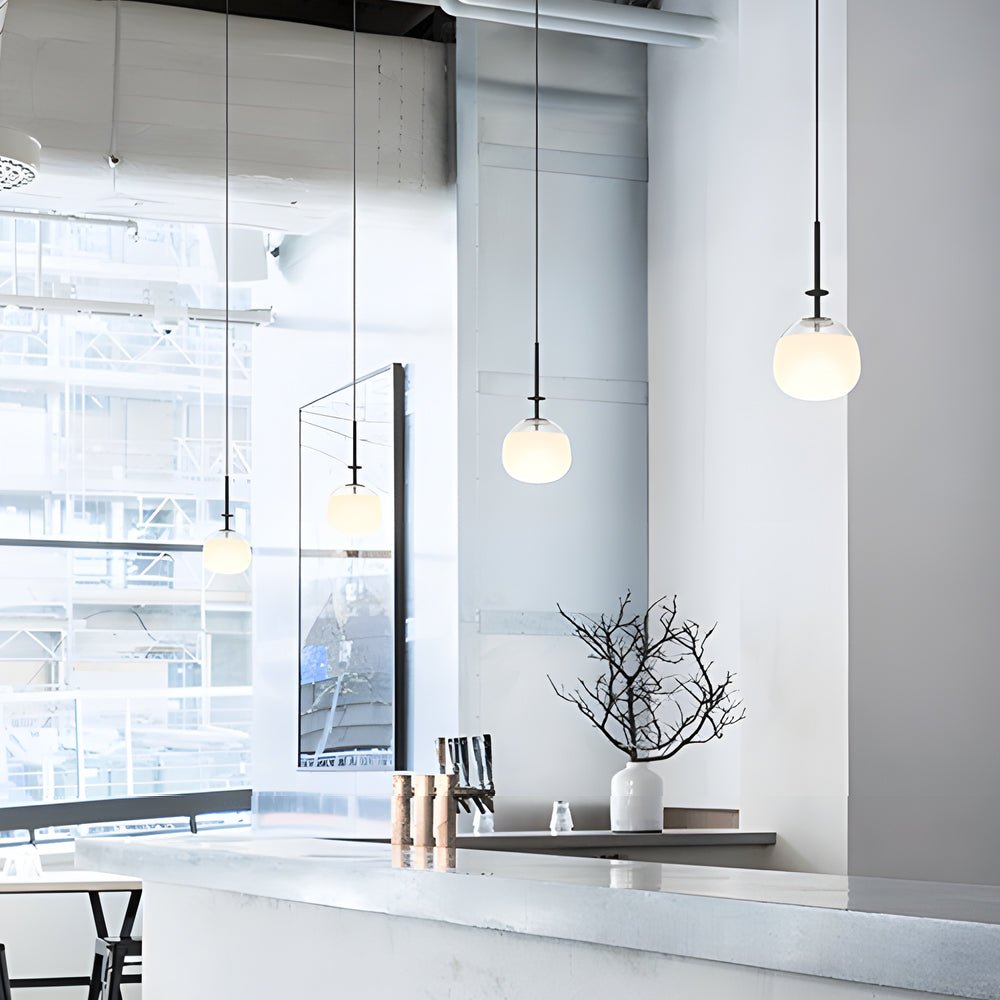 Glass Ball Pendant Light, Black Iron Frame