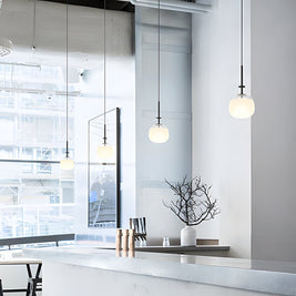 Glass Ball Pendant Light, Black Iron Frame