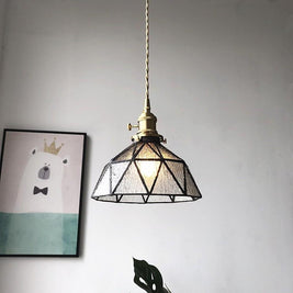 Lantern Glass Pendant Light, Amber or Blue