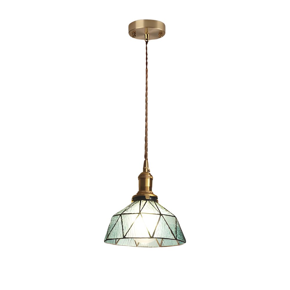 Vintage Stained Glass Pendant Light, Copper