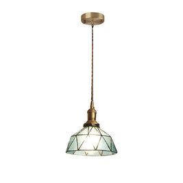 Vintage Stained Glass Pendant Light, Copper