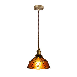 Vintage Stained Glass Pendant Light, Copper