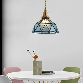 Vintage Stained Glass Pendant Light, Copper