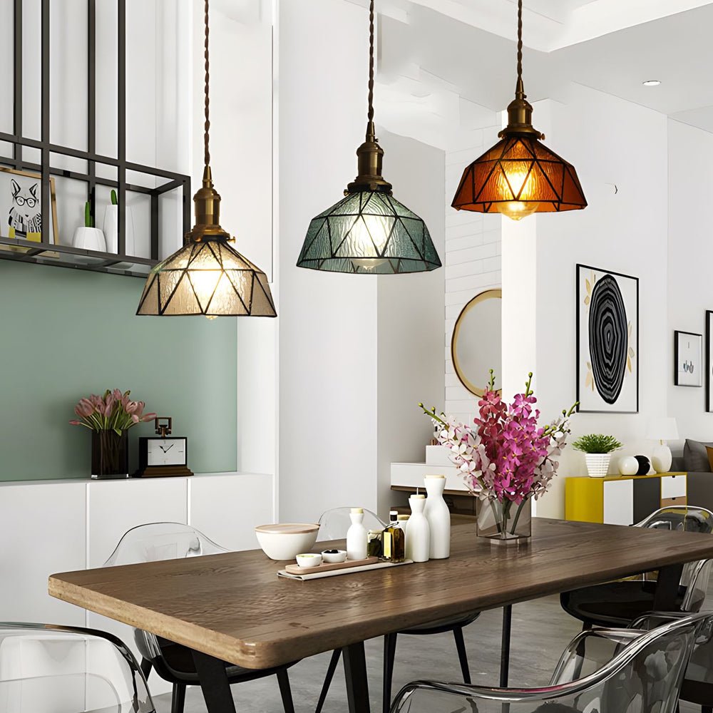 Vintage Stained Glass Pendant Light, Copper