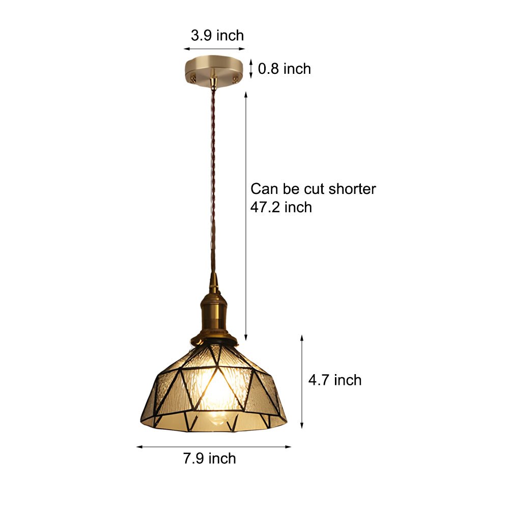 Vintage Stained Glass Pendant Light, Copper