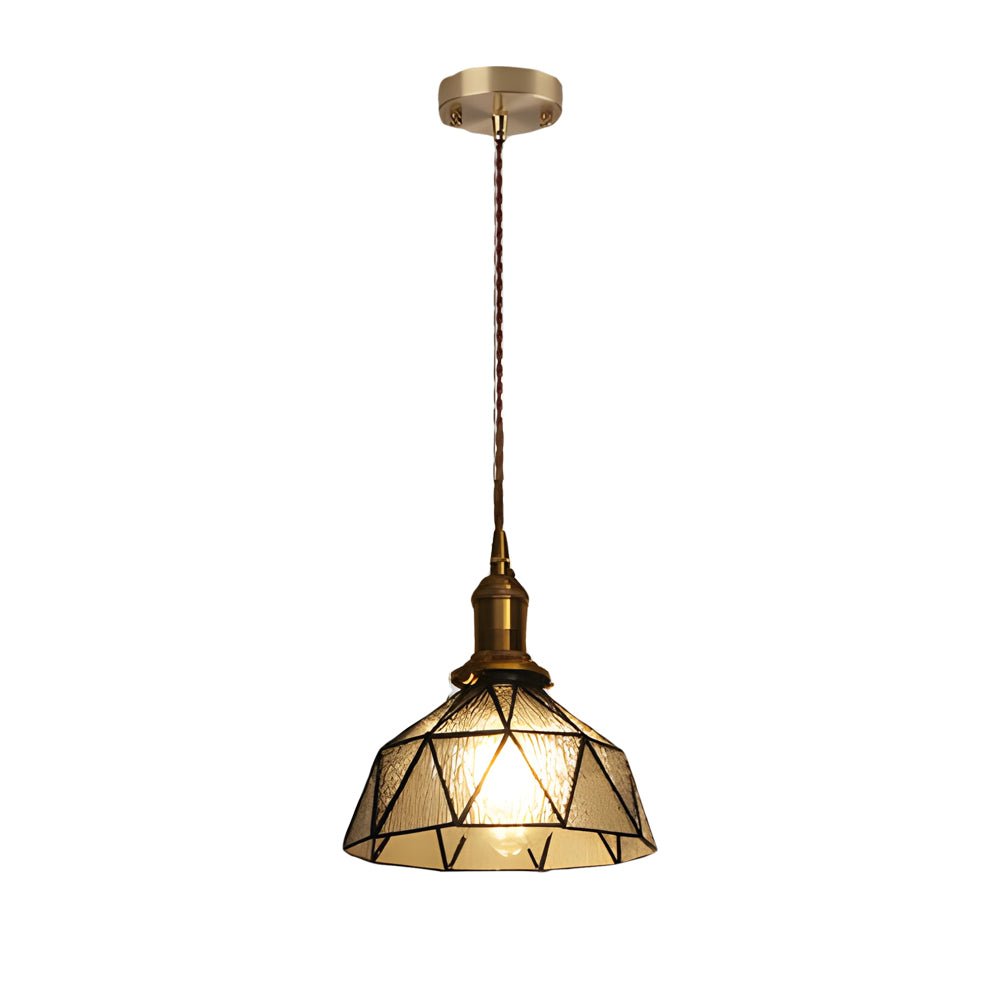 Vintage Stained Glass Pendant Light, Copper
