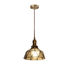 Vintage Stained Glass Pendant Light, Copper