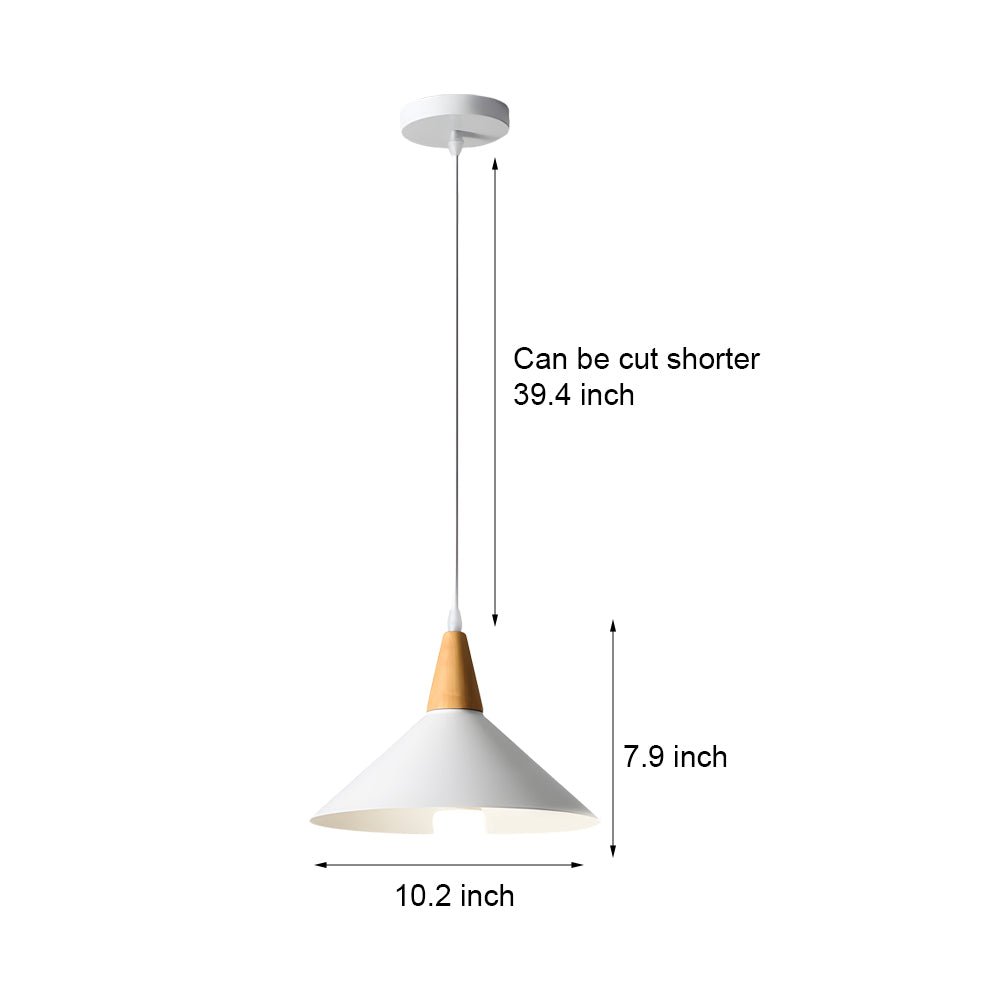 White Cone Pendant Light with Wood Top