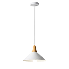 White Cone Pendant Light with Wood Top