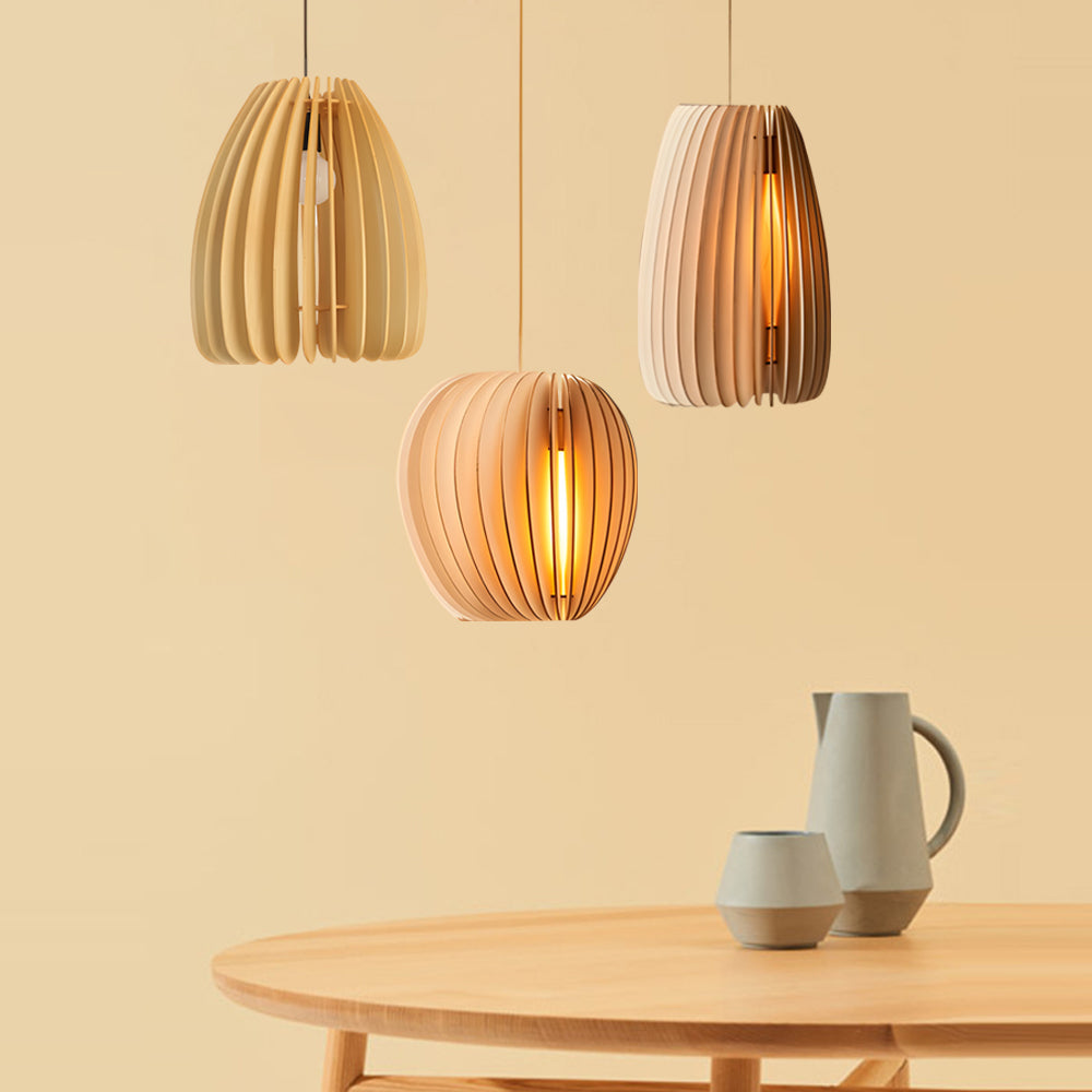 Wood Slat Pendant Light, Rustic Handmade