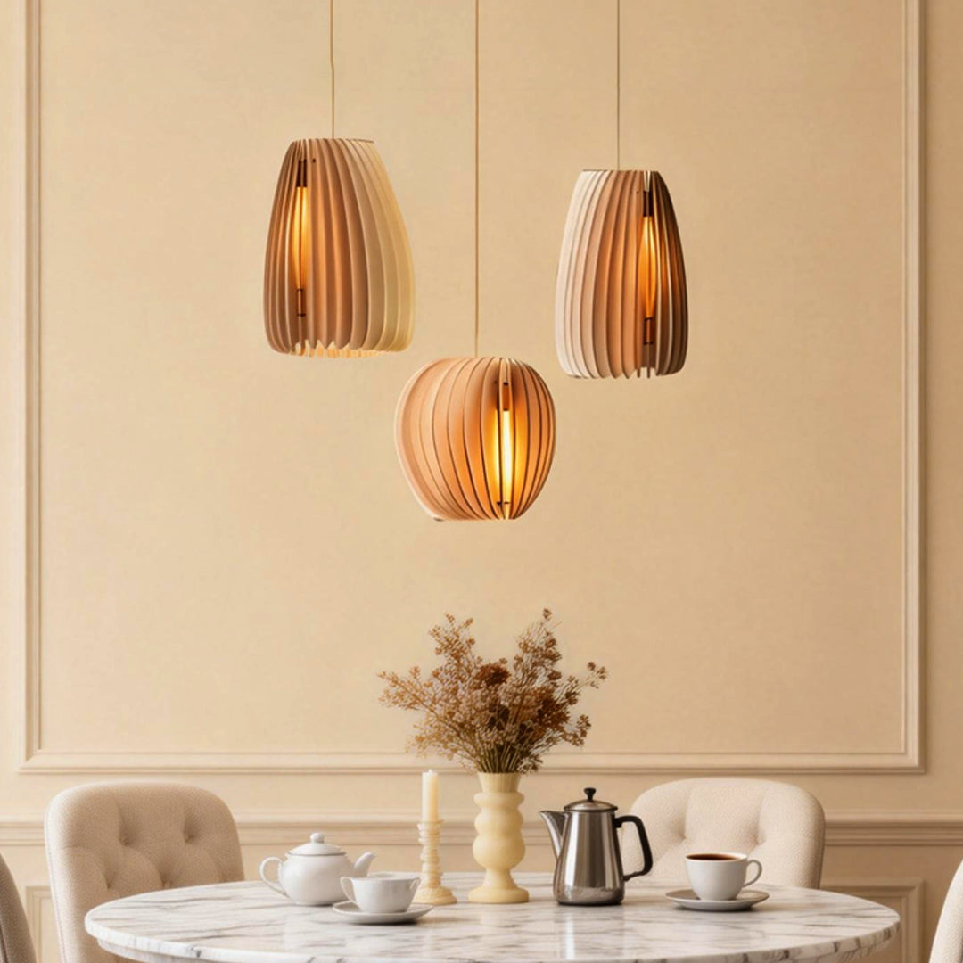 Wood Slat Pendant Light, Rustic Handmade