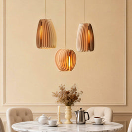 Wood Slat Pendant Light, Rustic Handmade