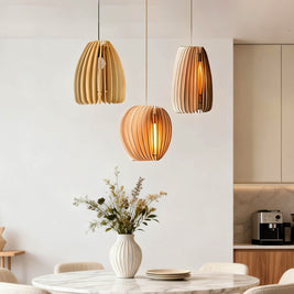 Wood Slat Pendant Light, Rustic Handmade