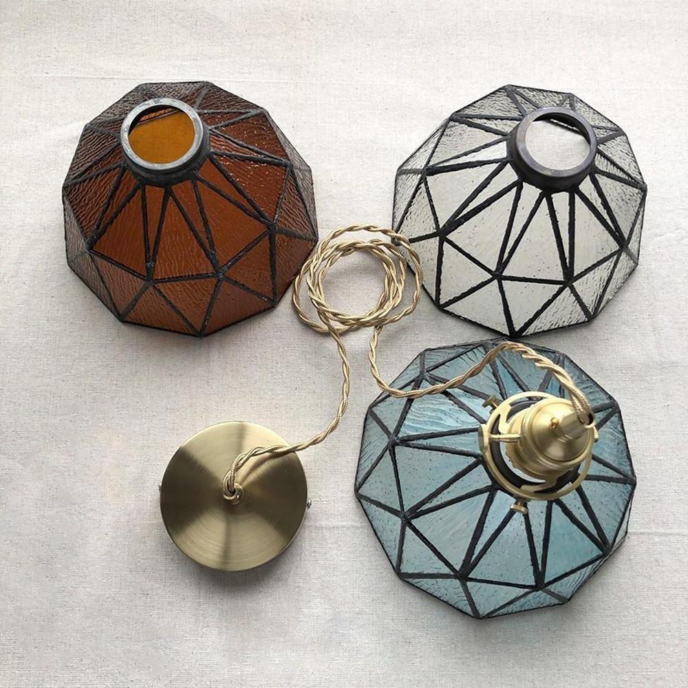 Lantern Glass Pendant Light, Amber or Blue